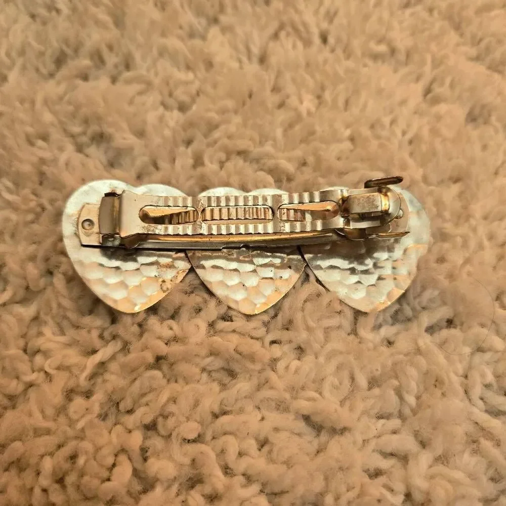 Vintage Hammered Silver Hearts Barrette